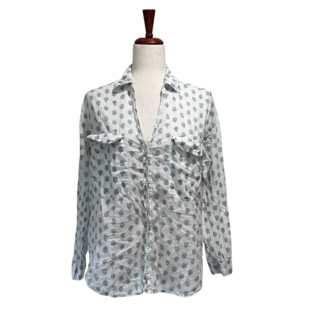 Roller Rabbit Shirt Medium Gauzy Cotton Block Print Old Money Preppy Boho
